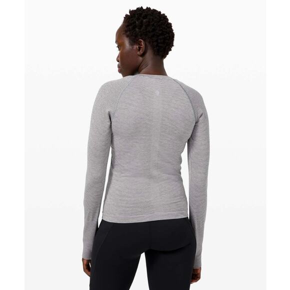 EUC Lululemon Swiftly Tech Long Sleeve 2.0 Tetra Stripe Asphalt Grey /Violet US8 - Picture 8 of 16